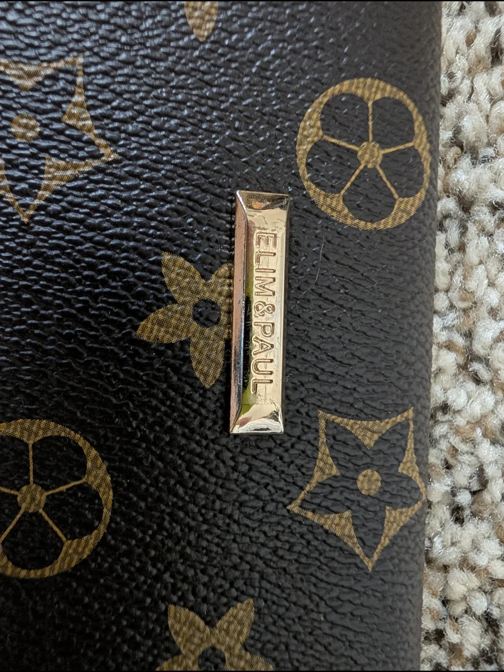 Brown and Gold Monogram Wristlet Clutch